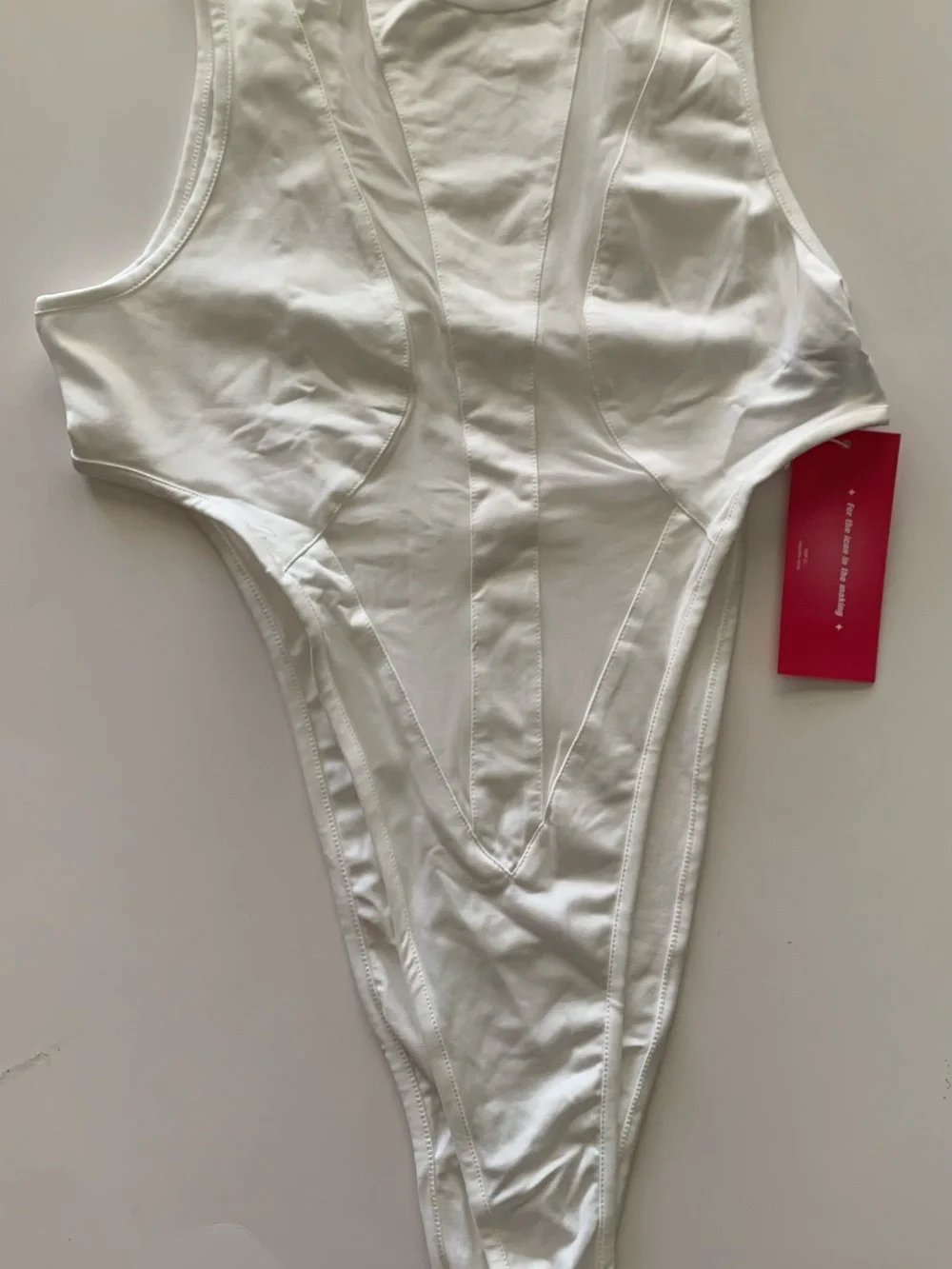 Shein Mock Neck Sheer Mesh Panel Sleeveless White Bodysuit Brand New Size S